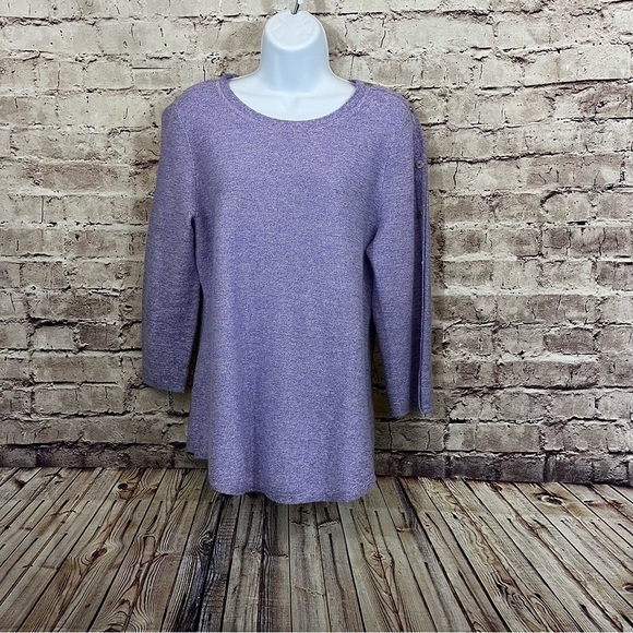 Talbots Sweaters - Talbots Purple Pullover Cotton 3/4 Sleeve Knit Sweater